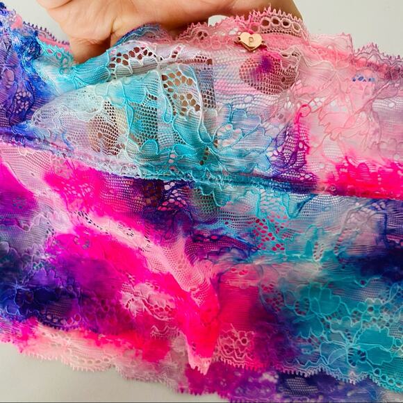 NEW VS VICTORIAS SECRET Blue Pink Purple Pastel Neon Lace Bra Bandeau Crop Top S - Picture 7 of 7